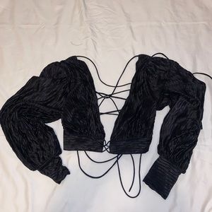 Lace up satin crop top